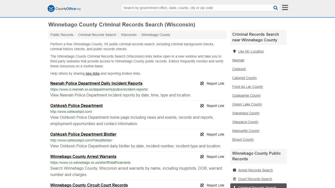 Winnebago County Criminal Records Search (Wisconsin)